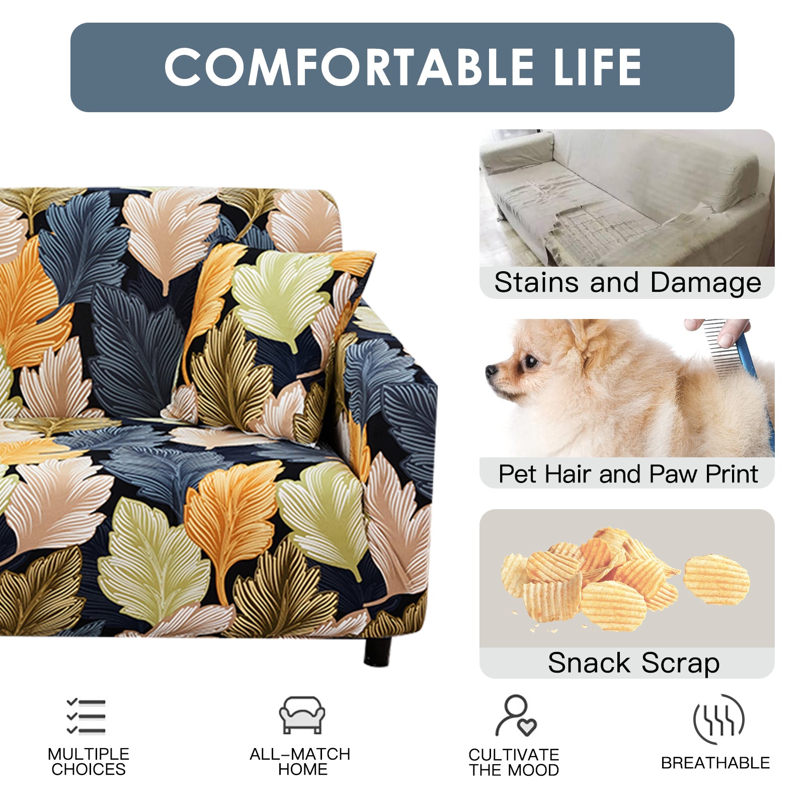 Stretch Sofa Cover (Fallen Leaves)