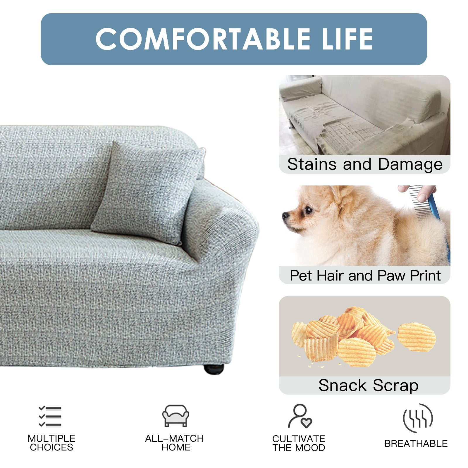 Stretch Sofa Cover (Fashion Gray)
