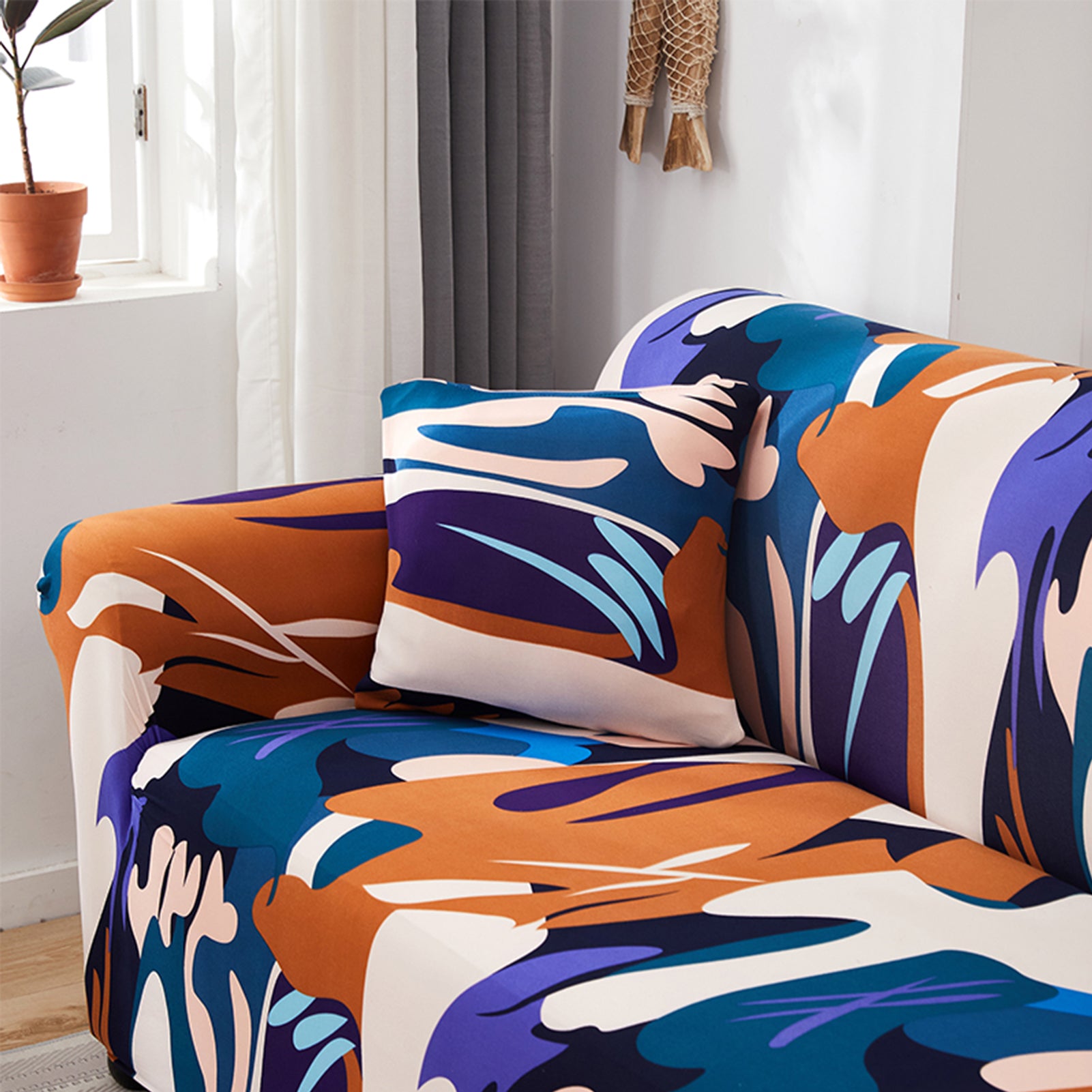 Stretch Sofa Cover (Orange Blue Purple)