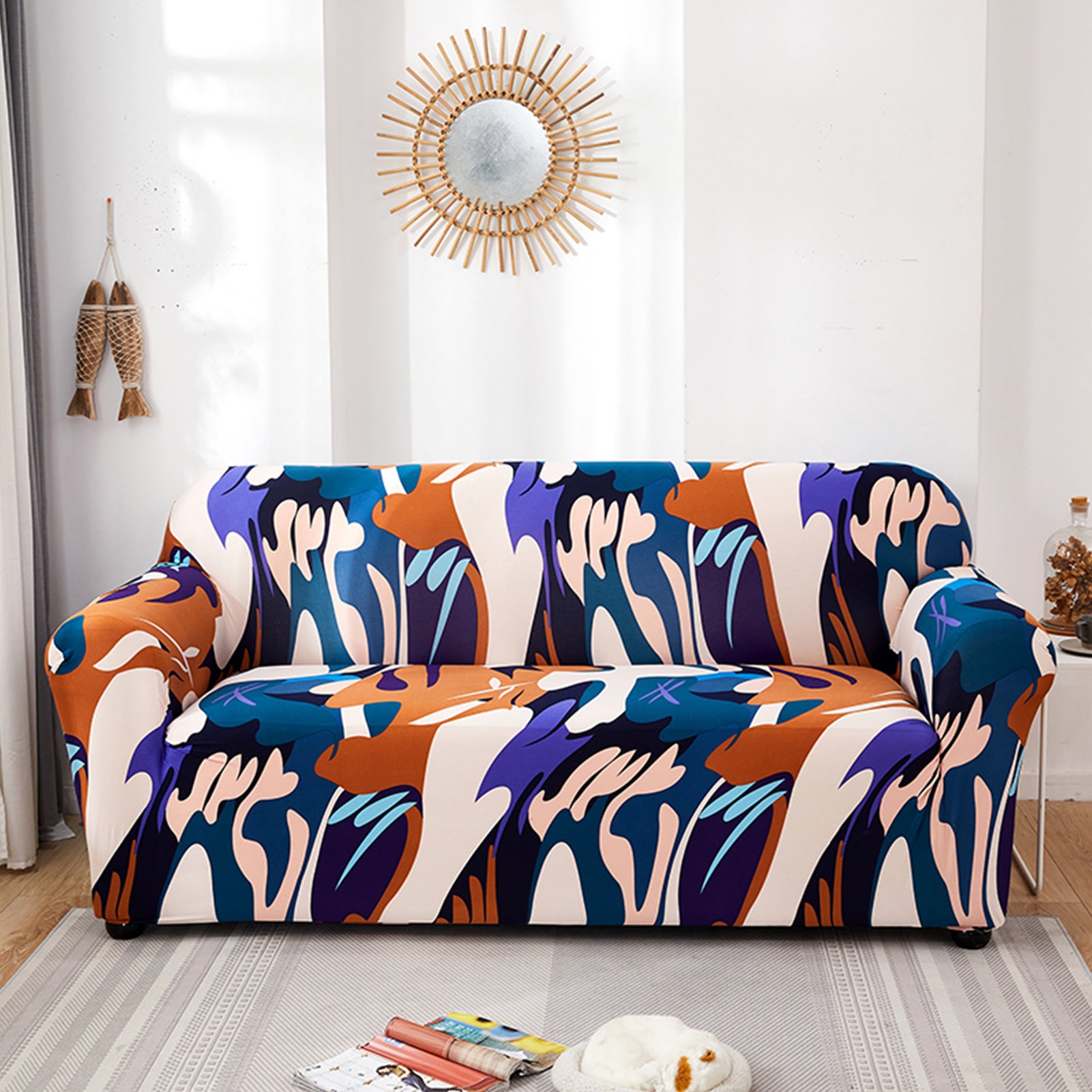 Stretch Sofa Cover (Orange Blue Purple)