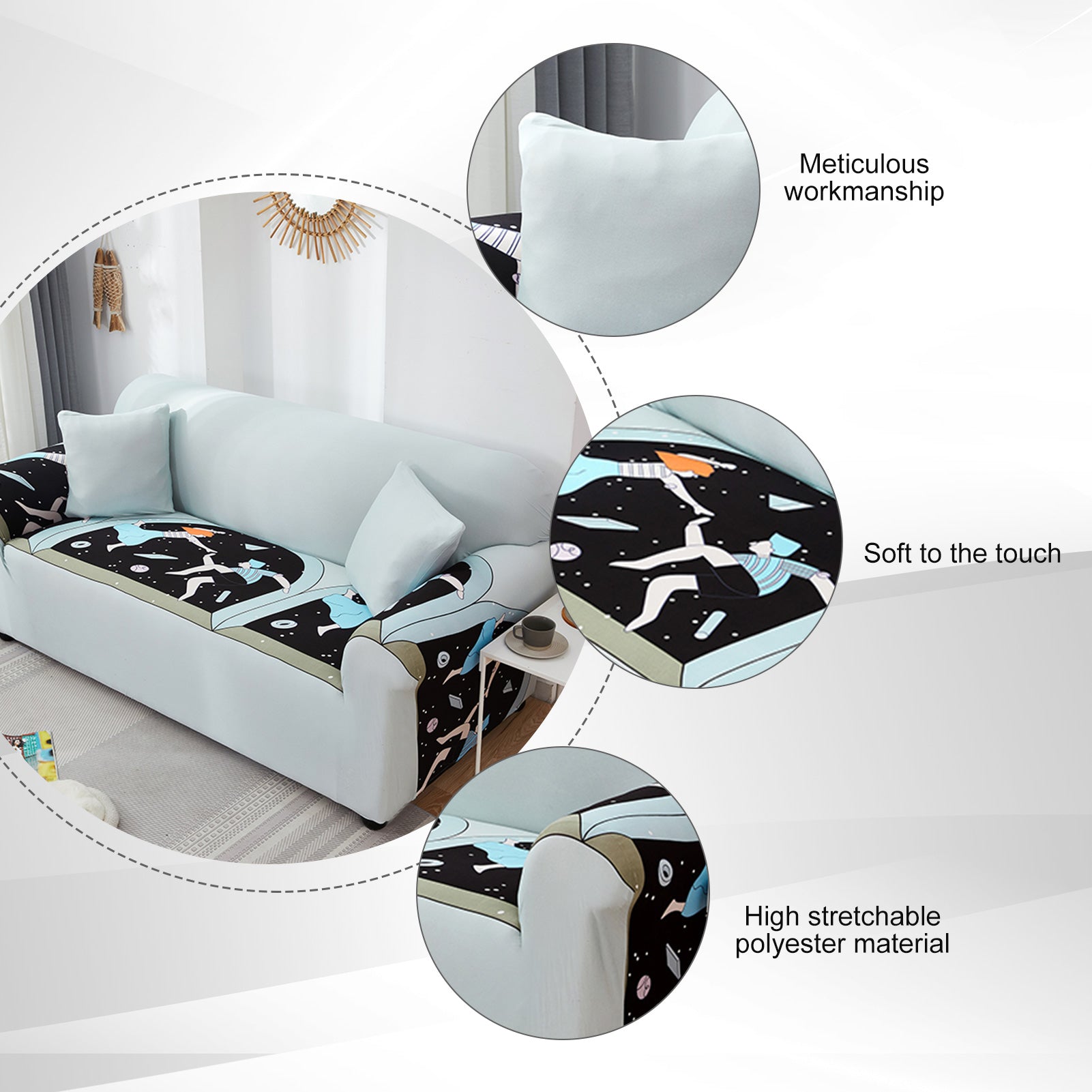 Stretch Sofa Cover (Light Blue)