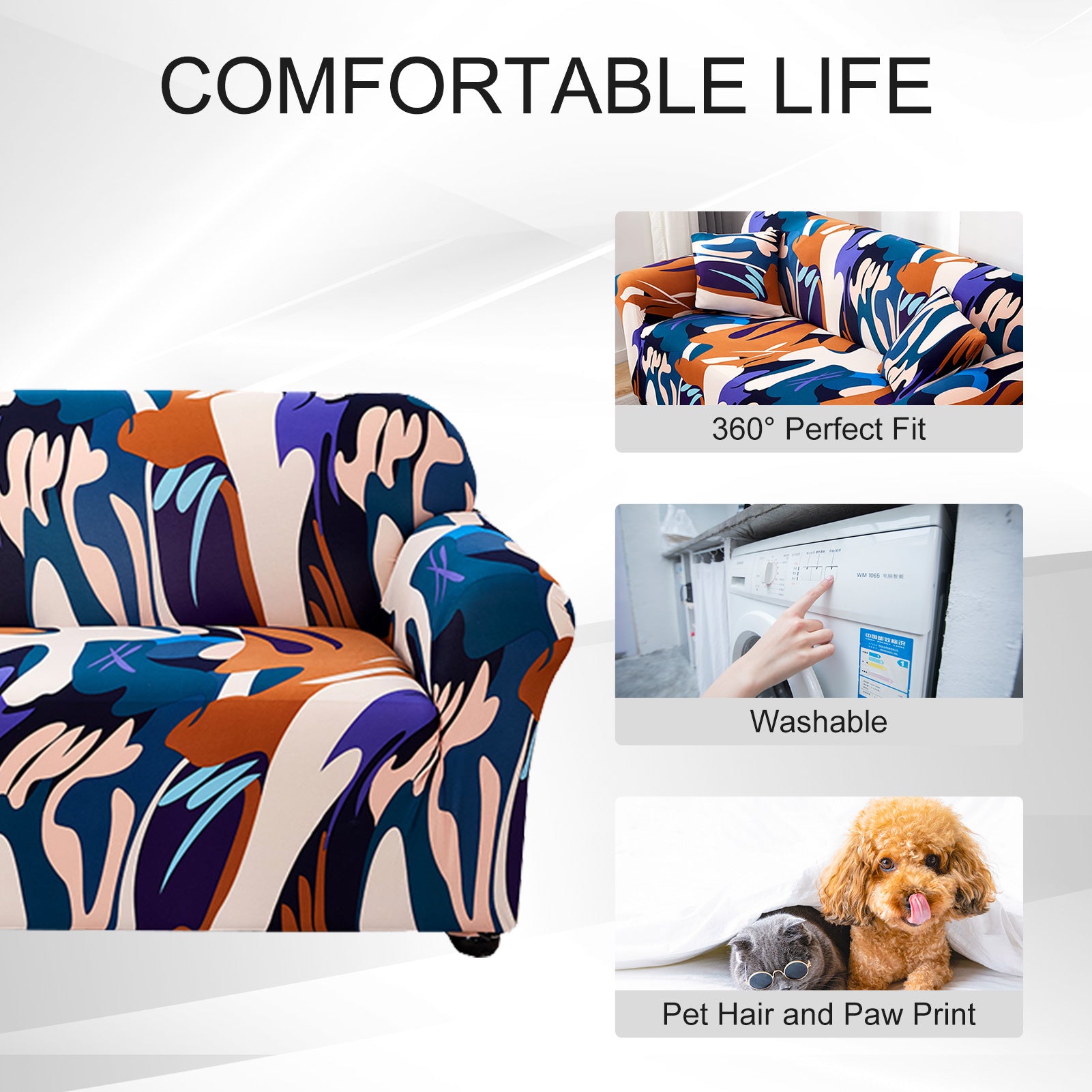 Stretch Sofa Cover (Orange Blue Purple)