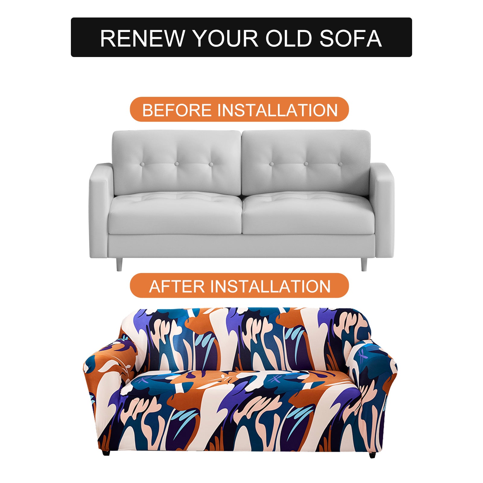Stretch Sofa Cover (Orange Blue Purple)
