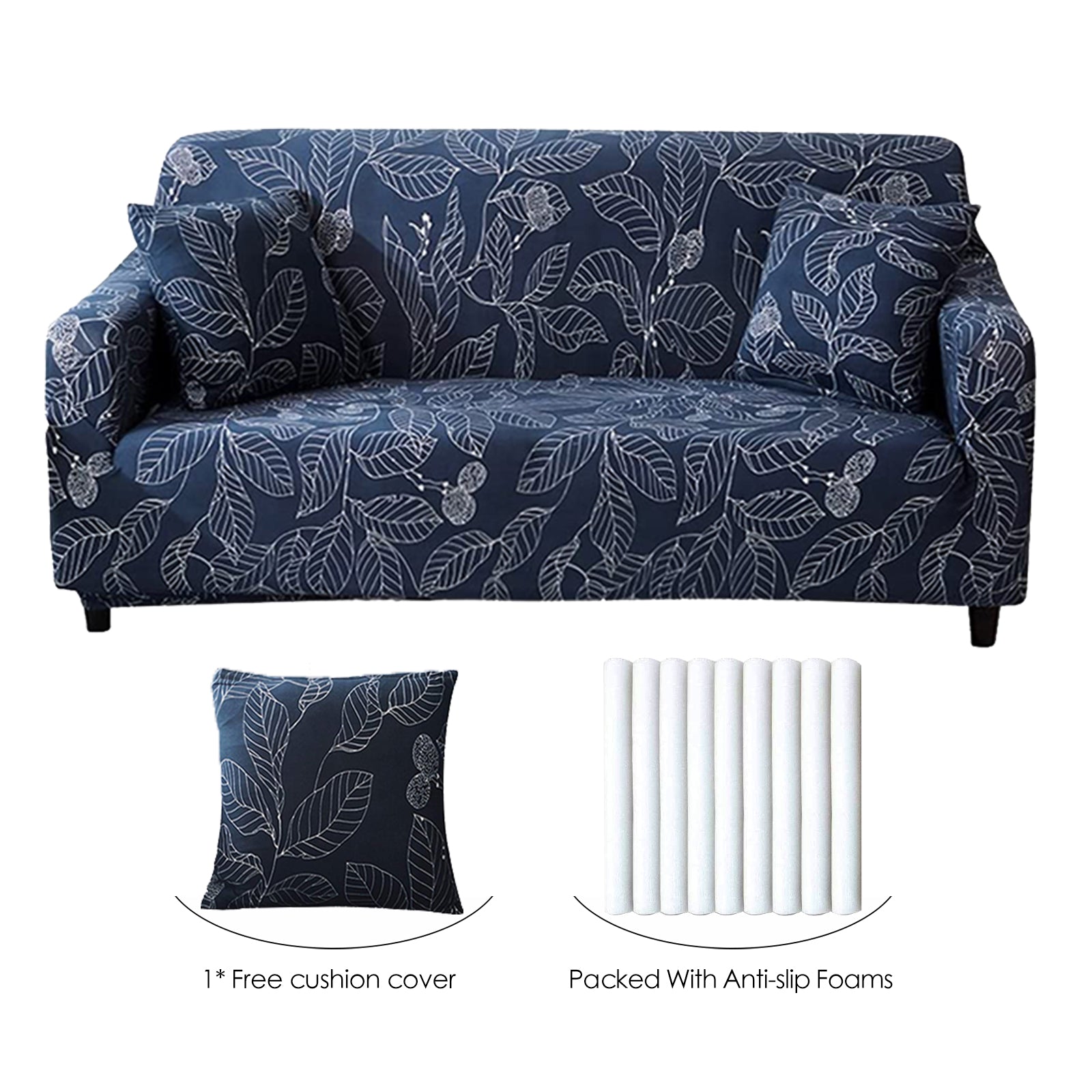Stretch Sofa Cover (Navy Leaves)
