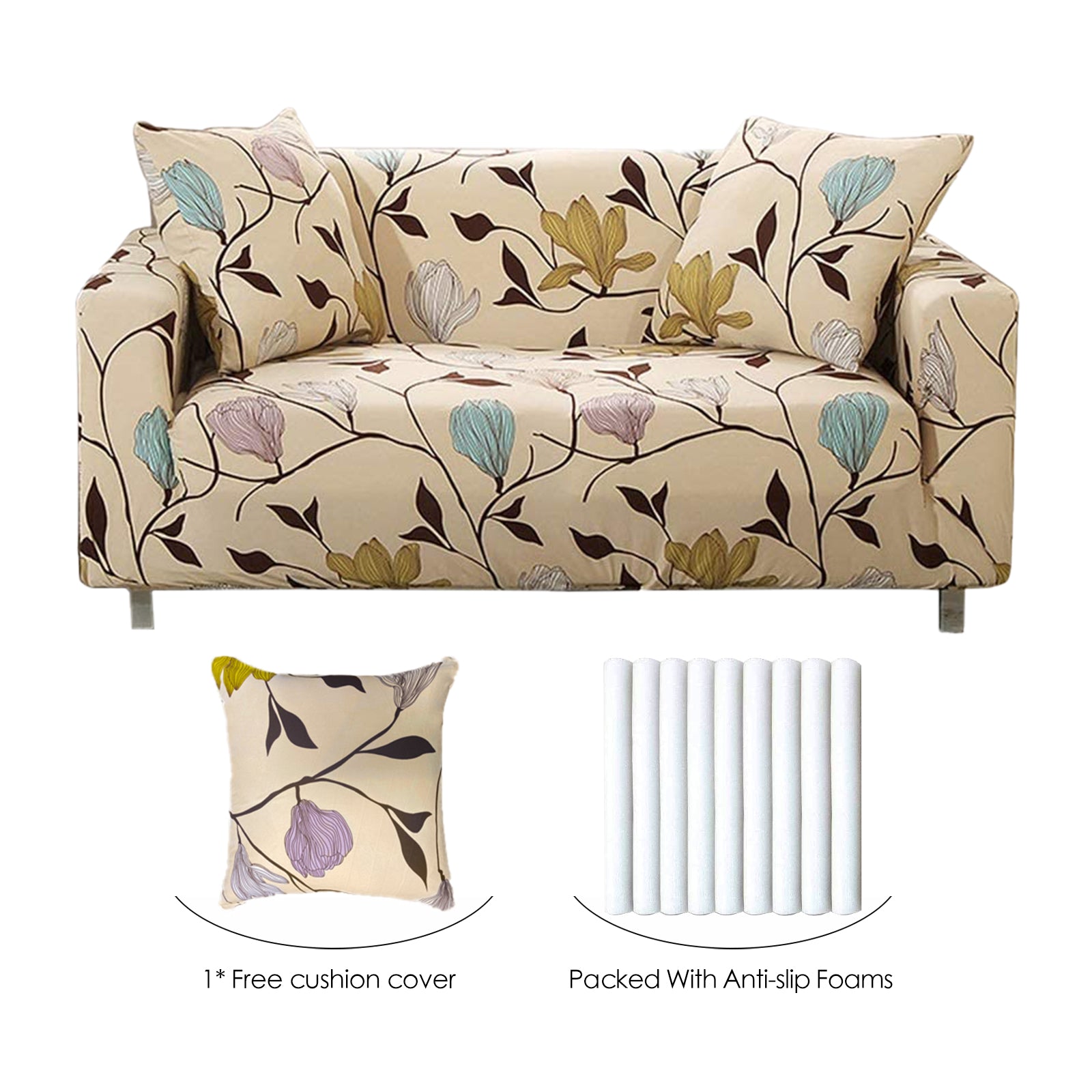 Stretch Sofa Cover (Beige Leaves)