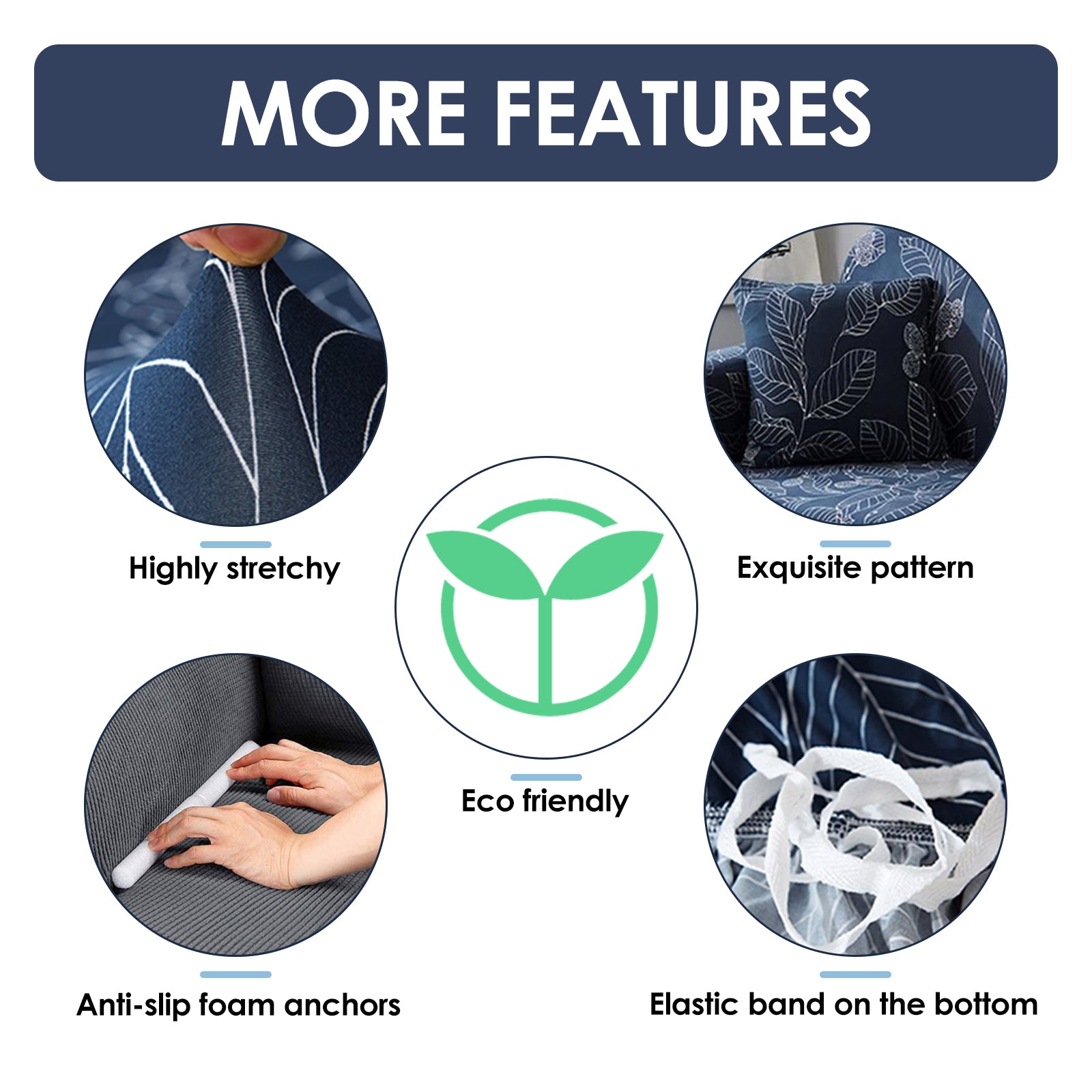 Stretch Sofa Cover (Navy Leaves)