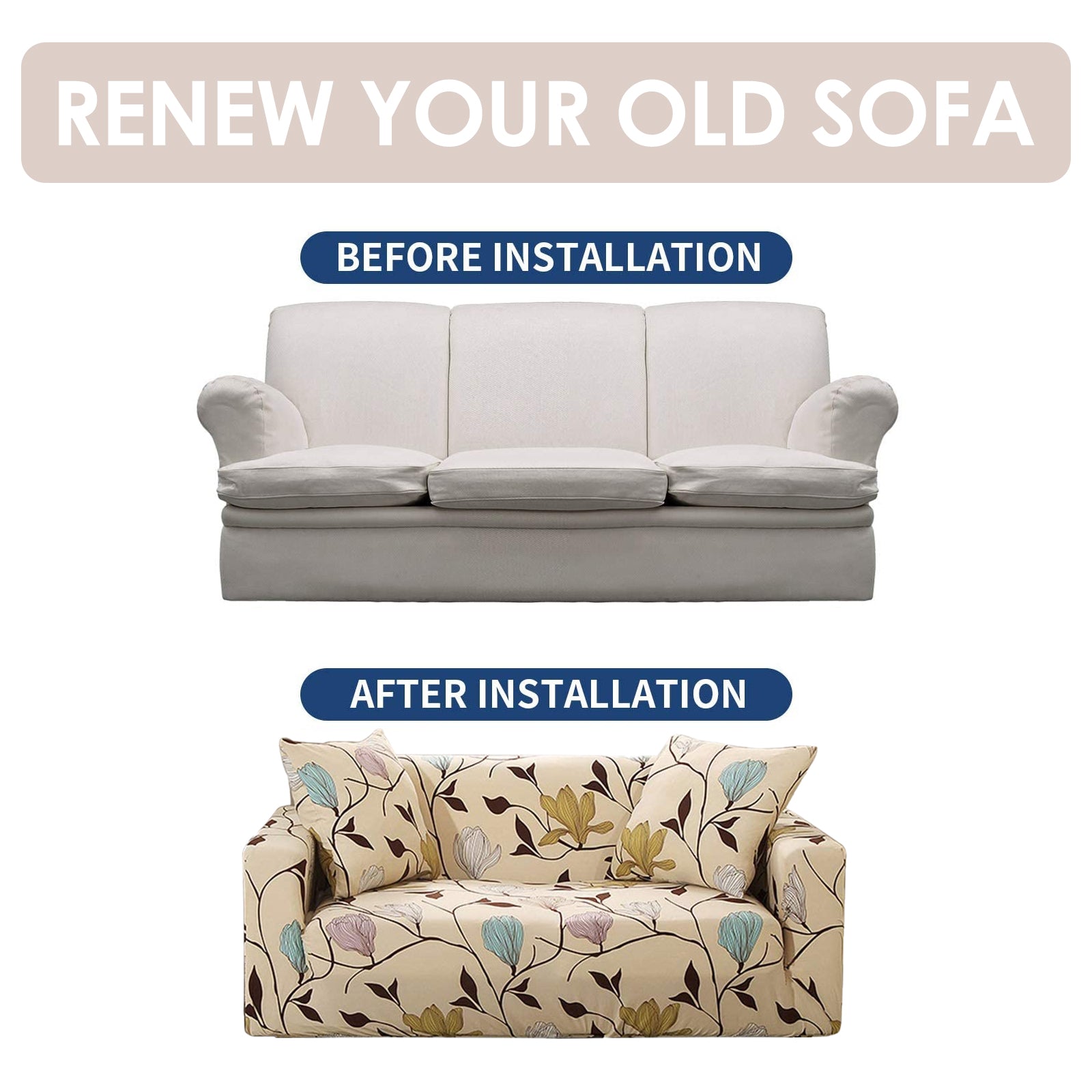 Stretch Sofa Cover (Beige Leaves)
