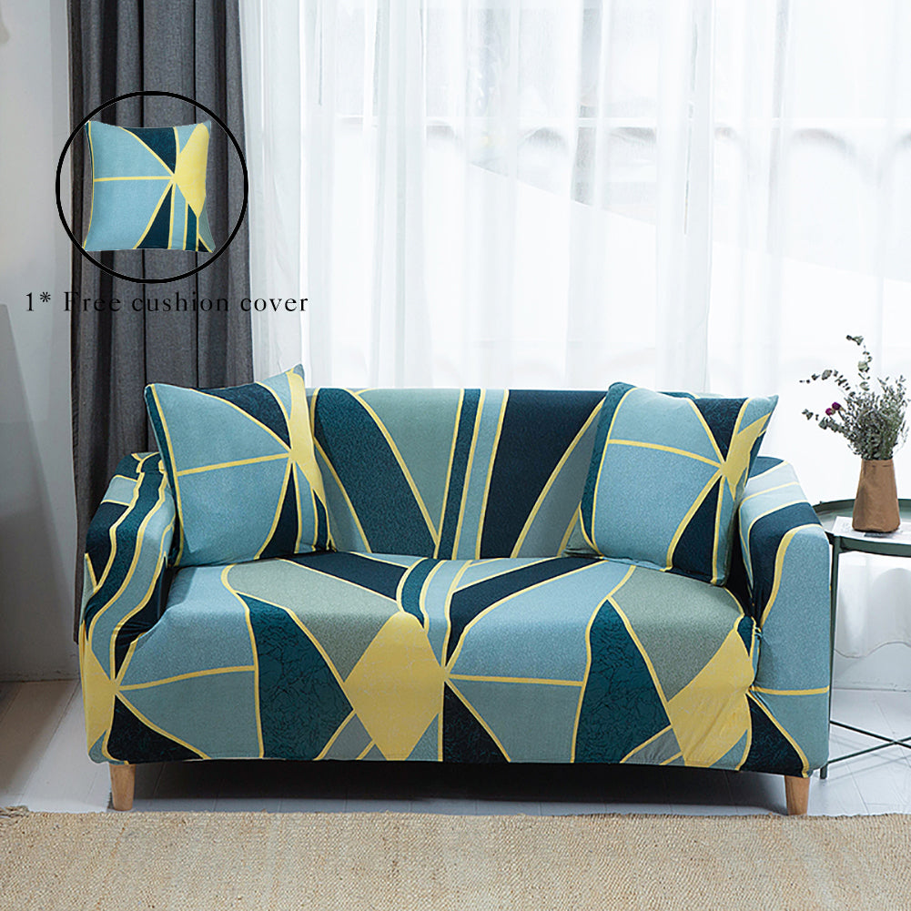Stretch Sofa Cover (Blue Green Geometry)