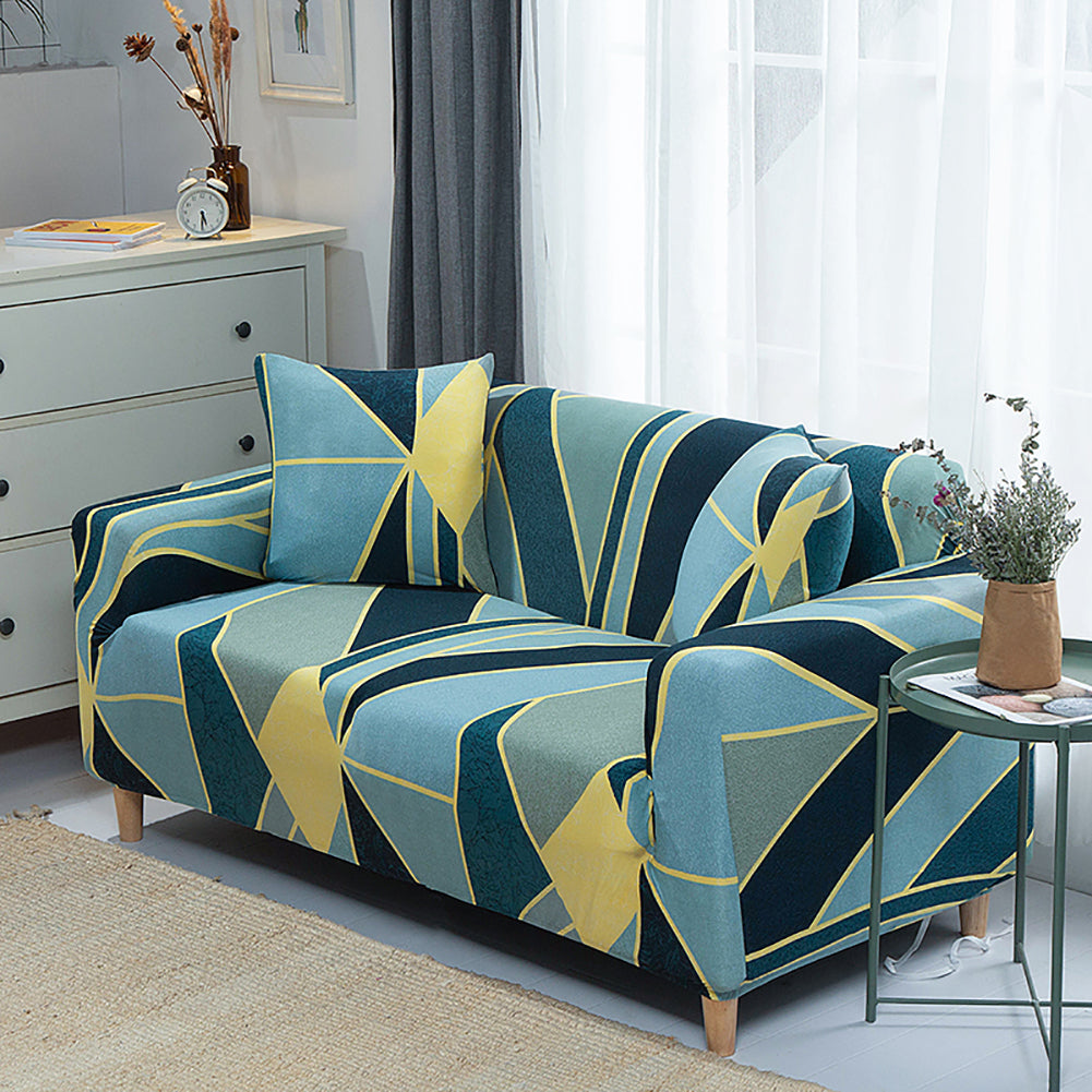 Stretch Sofa Cover (Blue Green Geometry)